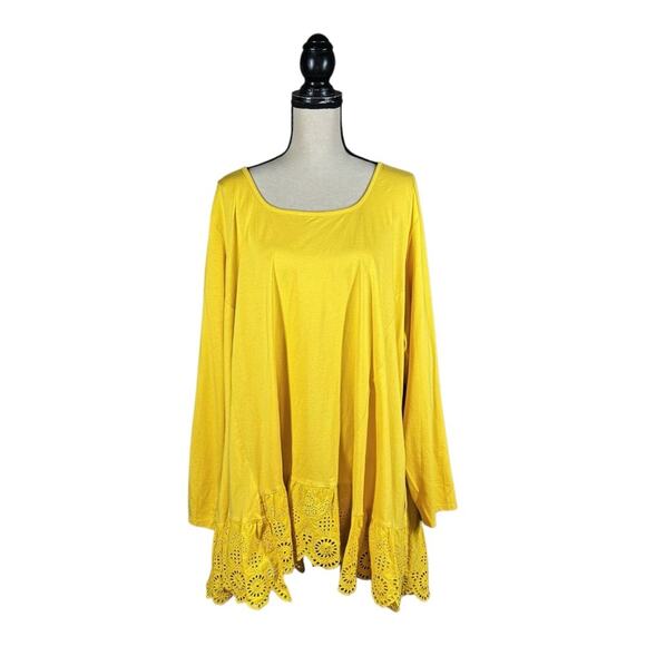 LOGO Lori Goldstein Matilda Eyelet Lace Ruffle Hem Tunic - Picture 1 of 5